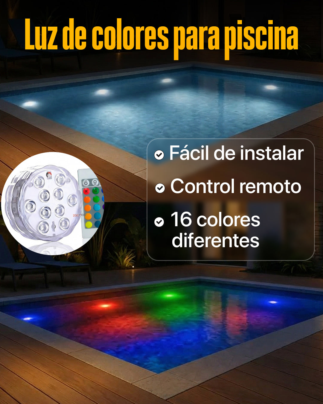 ¡Tu piscina se convertirá en un espectáculo por la noche!